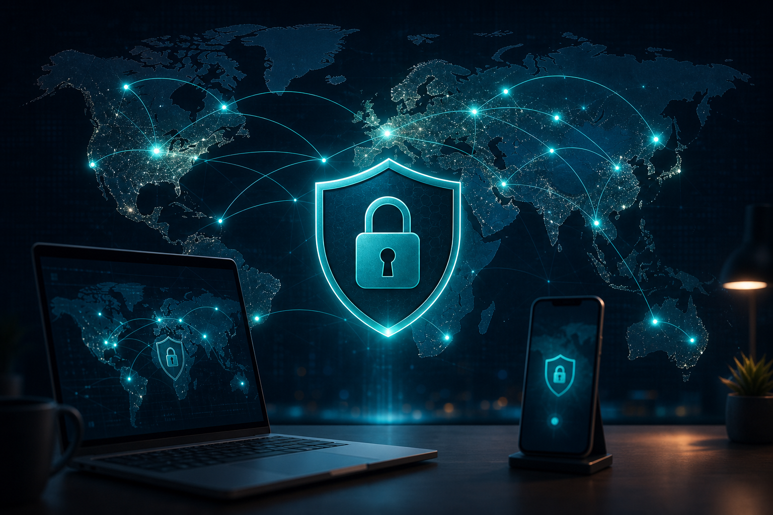 VPN privacy and security shield concept